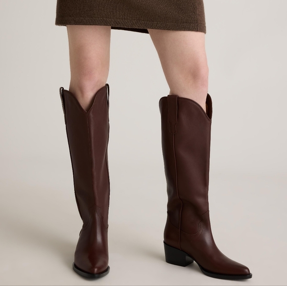 Quince Shoes - Quince Italian Leather Tall Western Boots Espresso Knee High NWT
